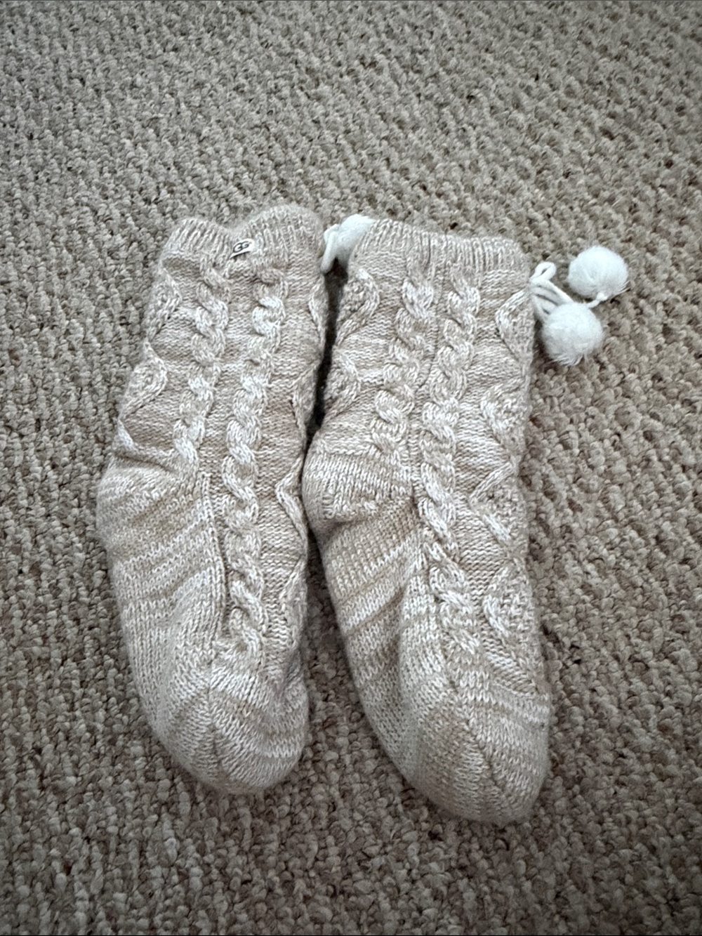 UGG Cream Cable Knit Pom Pom Slipper Socks